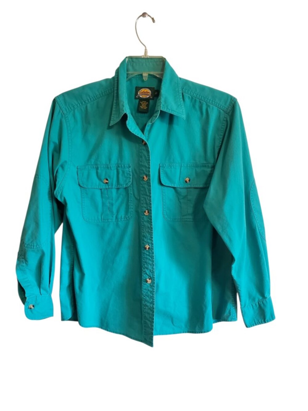 Women's Cabela's Hunter‎ Blue Green 100% Cotton Button Down Shirt Blouse Large